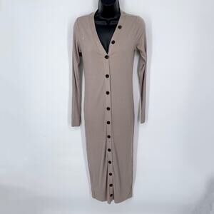 Enza Costa Womens Viscose Rib Midi Long Sleeve Dress *FLAW* NEW Sz S Oatmeal